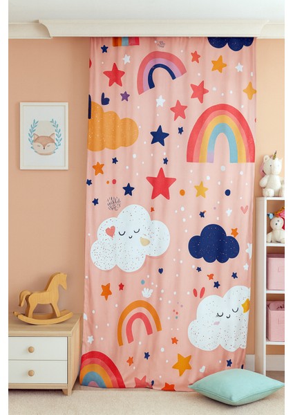 Renkli Hayaller Gökkuşağı Bulut Çift Kanatlı Çocuk Odası Perdesi
