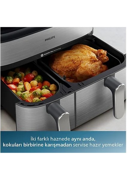 Airfryer 5000 Serisi NA555/00 Çift Hazneli 9 Lt Yağsız Fritöz+Hassas Mutfak Tartısı Hediye