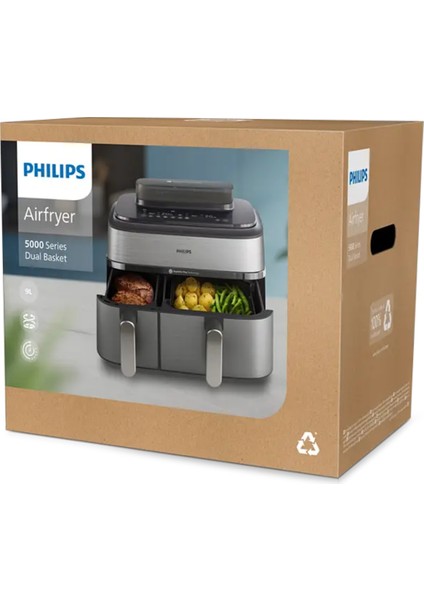 Airfryer 5000 Serisi NA555/00 Çift Hazneli 9 Lt Yağsız Fritöz+Hassas Mutfak Tartısı Hediye