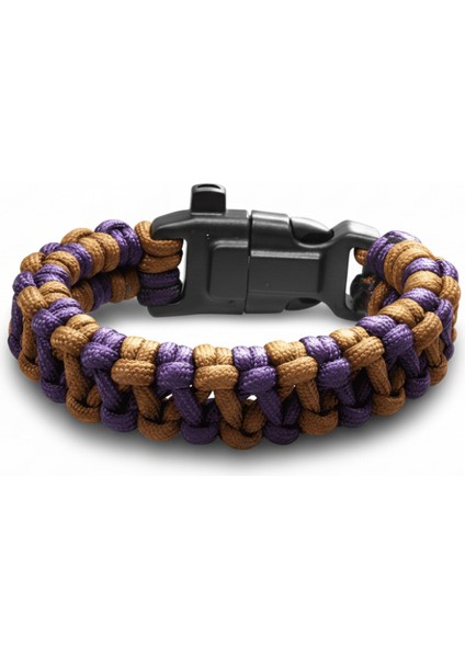 Pusulalı Çakmaklı Taktik Paracord Bileklik - Toprak Mor Kamuflaj Desen - Kamp ve Doğa Sporları Için