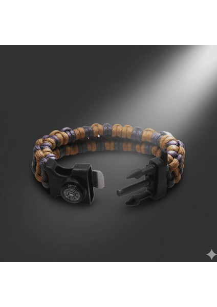 Pusulalı Çakmaklı Taktik Paracord Bileklik - Toprak Mor Kamuflaj Desen - Kamp ve Doğa Sporları Için fırsatları