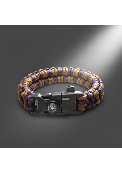 Pusulalı Çakmaklı Taktik Paracord Bileklik - Toprak Mor Kamuflaj Desen - Kamp ve Doğa Sporları Için indirimleri