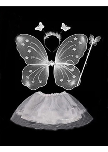 Beyaz Kelebek Kostümü - Beyaz Kelebek Kostüm Aksesuar Seti 4 Parça (5358)