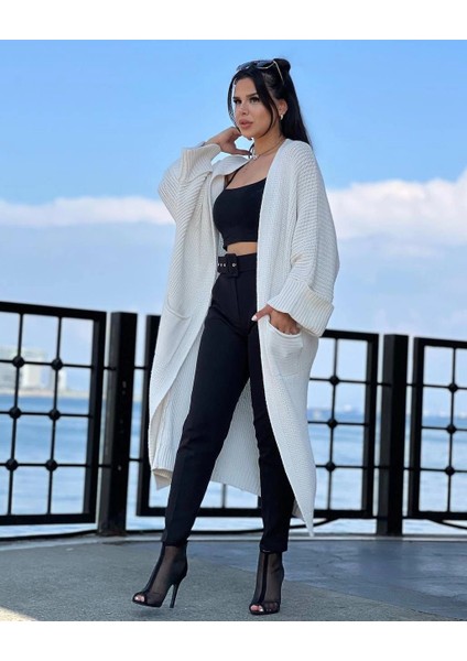 Nrtmsa Yarasa Kol Uzun Triko Hırka Beyaz (Beden: Standart)