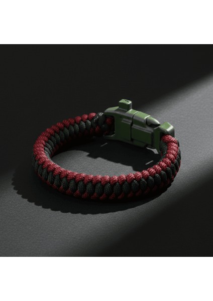 Pusulalı Çakmaklı Taktik Paracord Bileklik - Bordo Yeşil Kamuflaj Desen - Kamp ve Doğa Sporları Için fırsatları