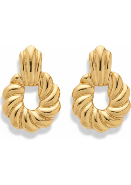 Çelik Burgu Halka Küpe | Altın Rengi Şık Kararmaz Kadın Takı