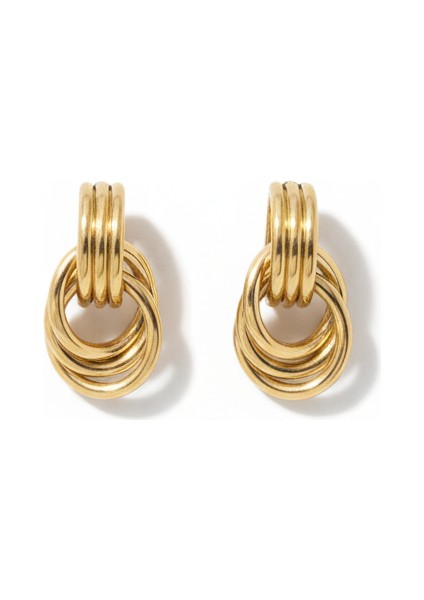 Çelik Çoklu Halka Küpe Altın Rengi Kararmaz Şık Kadın Takı