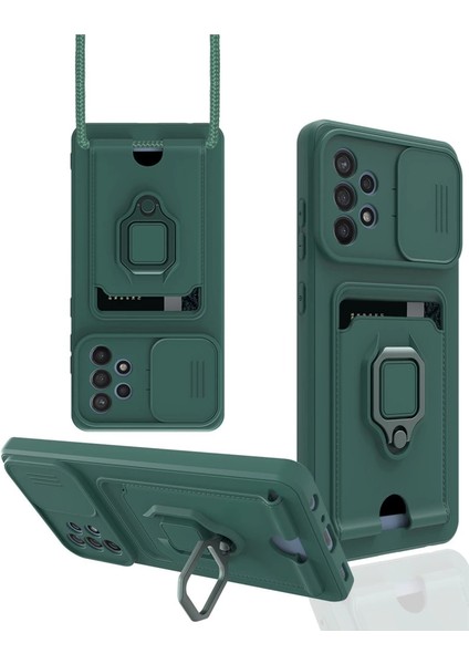 Samsung Galaxy A72 Kılıf Zuma Kartvizitli Yüzüklü Silikon - Yeşil