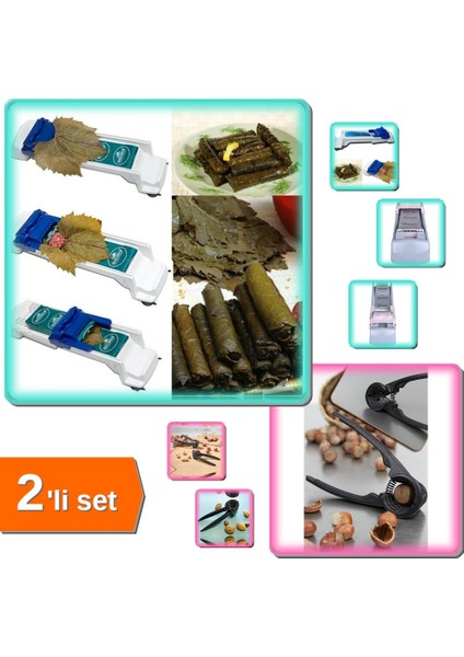 3 Kademeli Pratik Yaprak Sarma Makinesi + Fındık Kıracağı Döküm - 2li Set J4X9B2