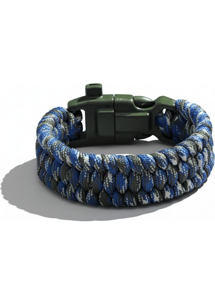 Pusulalı Çakmaklı Taktik Paracord Bileklik - Deniz Kamuflaj Desen - Kamp ve Doğa Sporları Için