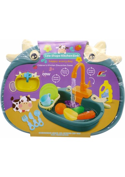 Inek Temalı Aksesuarlı Yeşil Sulu Mutfak Lavabosu