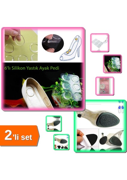 Ayak Nasır Ped 6 Adet + Topuklu Ayakkabı Altına Yapışan Kaydırmaz Tabanlık - 2li Set W7A0W1