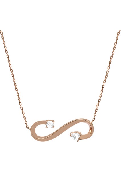 Zirkon Taşlı Sonsuzluk Tasarım Rose Renk 925 Ayar Gümüş Kadın Kolye