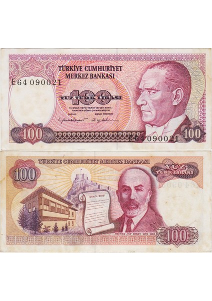 7. Emisyon 2. Tertip 100 Lira E64 Çok Çok Temiz.