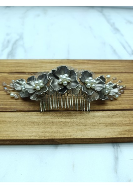 Özel Tasarım Gelin Tokası, Inci Vemetal Çiçek Detaylı