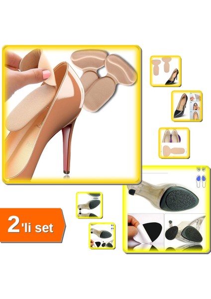 Topuk Destekli Ayakkabı Vurma Önleyici + Topuklu Ayakkabı Altına Yapışan Kaydırmaz - 2li Set H2B1H0