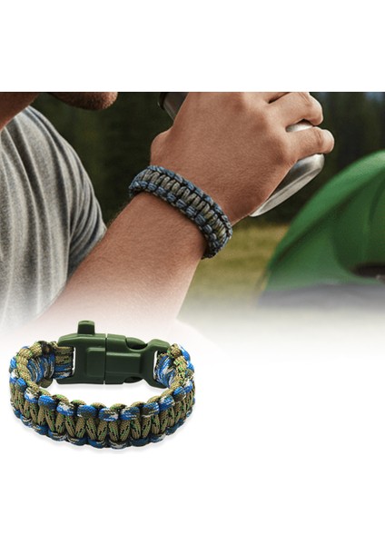 Pusulalı Çakmaklı Taktik Paracord Bileklik - Orman Mavi Kamuflaj Desen - Kamp ve Doğa Sporları Için fiyatları