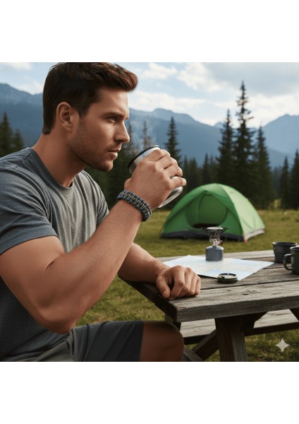 Pusulalı Çakmaklı Taktik Paracord Bileklik - Orman Mavi Kamuflaj Desen - Kamp ve Doğa Sporları Için modelleri