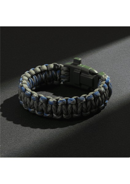 Pusulalı Çakmaklı Taktik Paracord Bileklik - Orman Mavi Kamuflaj Desen - Kamp ve Doğa Sporları Için fırsatları