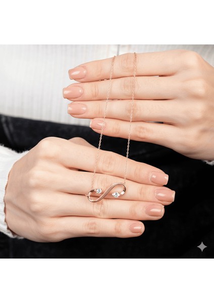 Zirkon Taşlı Sonsuzluk Tasarım Rose Renk 925 Ayar Gümüş Kadın Kolye indirimleri