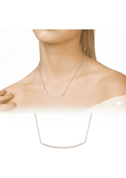 Suyolu Tasarım Sıralı Zirkon Taş Süslemeli Gümüş Renk 925 Ayar Gümüş Bayan Kolye fiyatları