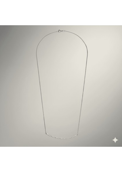 Suyolu Tasarım Sıralı Zirkon Taş Süslemeli Gümüş Renk 925 Ayar Gümüş Bayan Kolye indirimleri