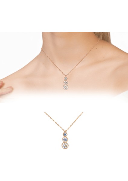 Elmas Görünümlü 3 Lü Damla Tasarım Rose Renk 925 Ayar Gümüş Bayan Kolye fiyatları