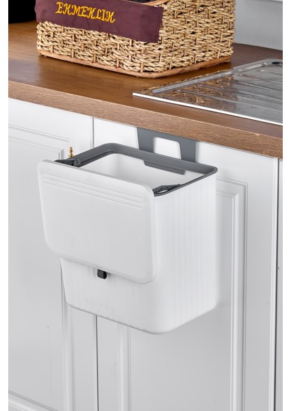 15 Lt Mutfak Tezgah Üstü ve Dolap Askılı Çöp Kovası Beyaz
