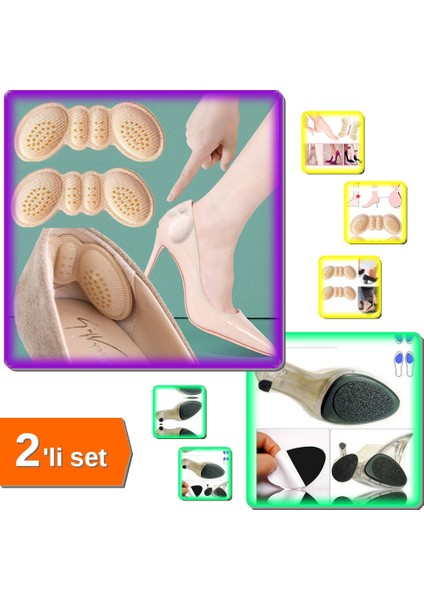 1 Çift Ayakkabı Vurma Önleyici ve Daraltma Pedi + 1 Çift Topuklu Kaydırmaz Tabanlık - 2li Set D9S1C4