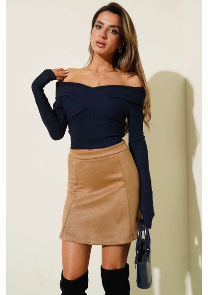 Nrtmsa Madonna Çapraz Yaka Bluz Lacivert T4331 (Beden: Xl)