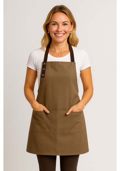 Mutfak Önlüğü Leke Tutmaz Su Itici Kumaş Çıtçıtlı Boyun Askılı Cepli Önlük