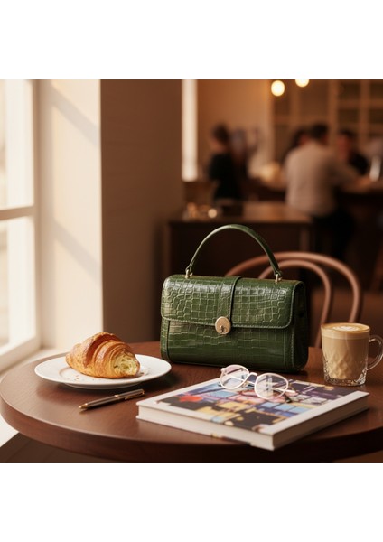 Kroko Desenli Haki Yeşil El Çantası