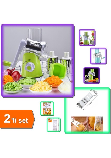 Tutma Kollu Çevirmeli Pratik Rulo Rende + 5 Fonksiyonlu Sebze Meyve Soyacak - 2li Set Y5V4E1