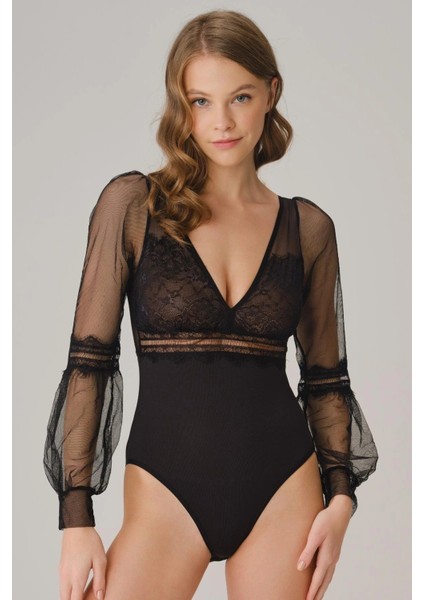 Arias Closet Tüllü Dantelli Uzun Kol Badi