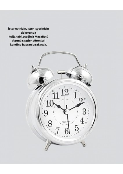 Yuvarlak Gümüş Dekoratif Işıklı Masa Üstü Saat Alarmlı Sessiz Çalışma fırsatları