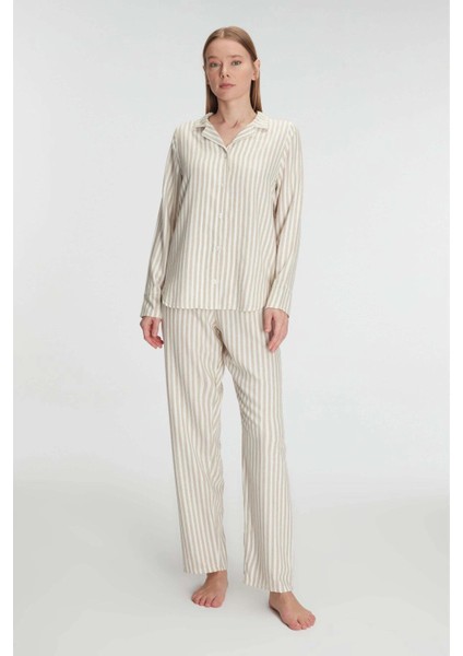 Arias Closet Uzun Kol Çizgili Gömlek ve Pantolon Takım Pijama Takımı