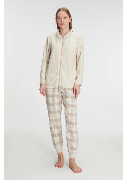 Arias Closet Fermuarlı Uzun Kol Sweatshirt Pantolon Takım Viskon ve Pamuklu Pijama Takımı