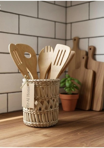 Sseral Koop Tezgah Üstü Hasır Kaşıklık Saksı Düzenleyici Organizer Hasır Kaşıklık Bambu Kaşıklık Tahta Kaşıklık