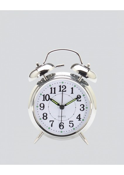 Alarmlı Dekoratif Yuvarlak Masa Saati Gümüş Renk Sessiz ve Işıklı modelleri