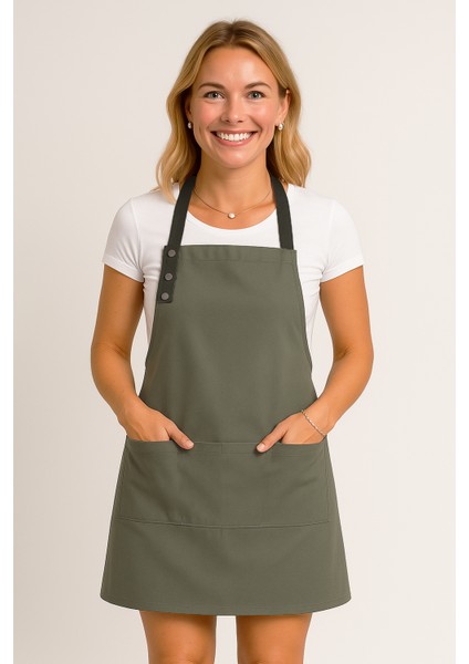 Mutfak Önlüğü Leke Tutmaz Su Itici Kumaş Çıtçıtlı Boyun Askılı Cepli Önlük