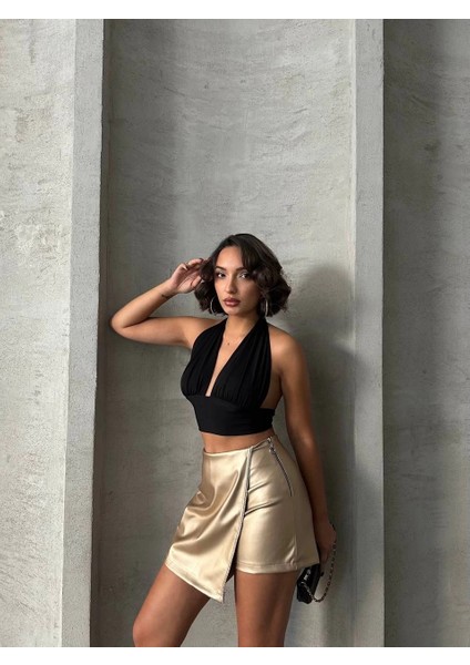 Nrtmsa Taşlı Şort Etek Deri Gold H240018 (Beden: S) fiyatları