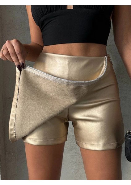 Nrtmsa Taşlı Şort Etek Deri Gold H240018 (Beden: S) indirimleri