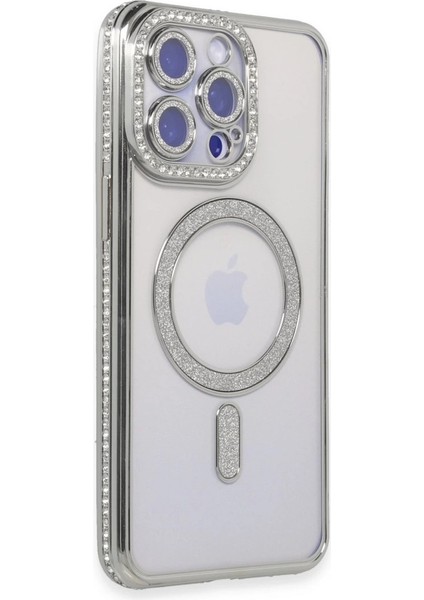 Iphone 15 Pro Kılıf Joke Simli Magneticsafe Kılıf - Gümüş