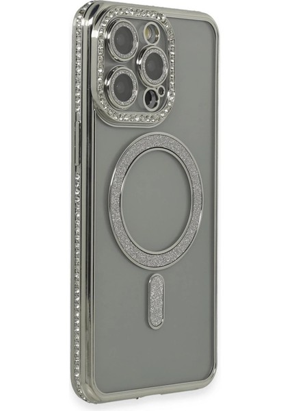 Iphone 15 Pro Kılıf Joke Simli Magneticsafe Kılıf - Gri