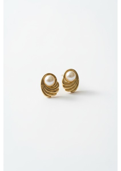 Çelik Inci Detaylı Yelken Küpe | Altın Rengi Şık Kararmaz Takı