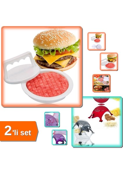 Hamburger Yapma Aparatı + Kirpi Tasarımlı Rende Seti - 2li Set K4B1T1