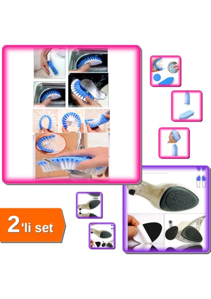 Bükülebilir Esnek Kenar Köşe Lavabo Fırçası + Topuklu Ayakkabı Altına Yapışan Tabanlık - 2li Set Z2V5A3