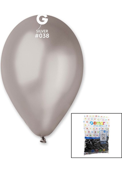 GM-110-38 Metalik - Gümüş Balon 11&amp;apos;&amp;apos; - 28CM - 100 Parça (5358)