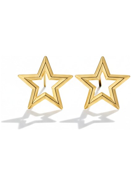 Çelik Yıldız Çerçeve Küpe | Altın Rengi Kararmaz Takı