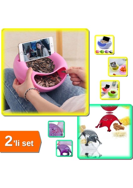 Keyif Çerezlik Telefon Standlı Çerez Kasesi + Kirpi Tasarımlı Rende - 2li Set D8Q9V2